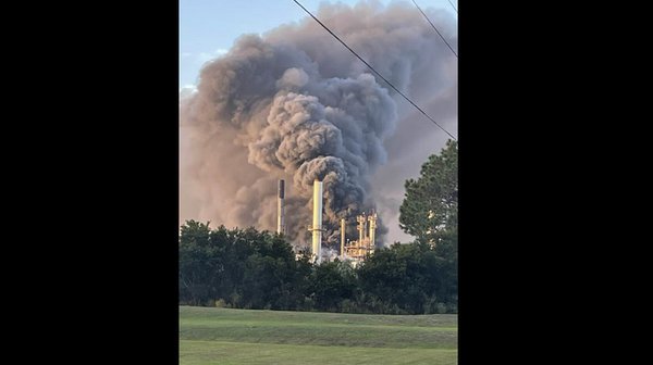 The Symrise Chemical Plant on Colonel's Island,  outside of Brunswick, Georgia, has burst into flames Monday following multiple explosions, police say. (Glynn County Sheriff’s Office)