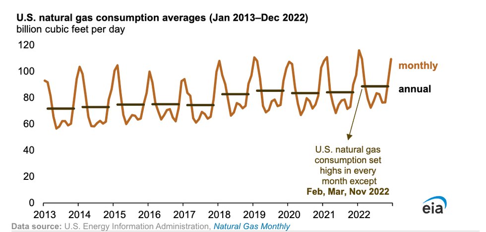 U.S. natural gas consumption set nine monthly records and an annual record in 2022