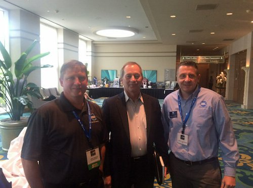 Jimmy Jernigan of LyondellBasell, Barry Babyak of Austin Industrial and Jeremy Osterberger of BIC Alliance visit during the 10th Annual Maintenance and Reliability Symposium in Galveston, TX.